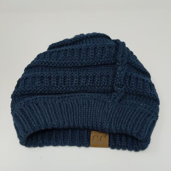 C.C. Women's Cable Knit Beanie Hat Blue Pom Pom Soft Warm 100% Acrylic - Picture 8 of 13